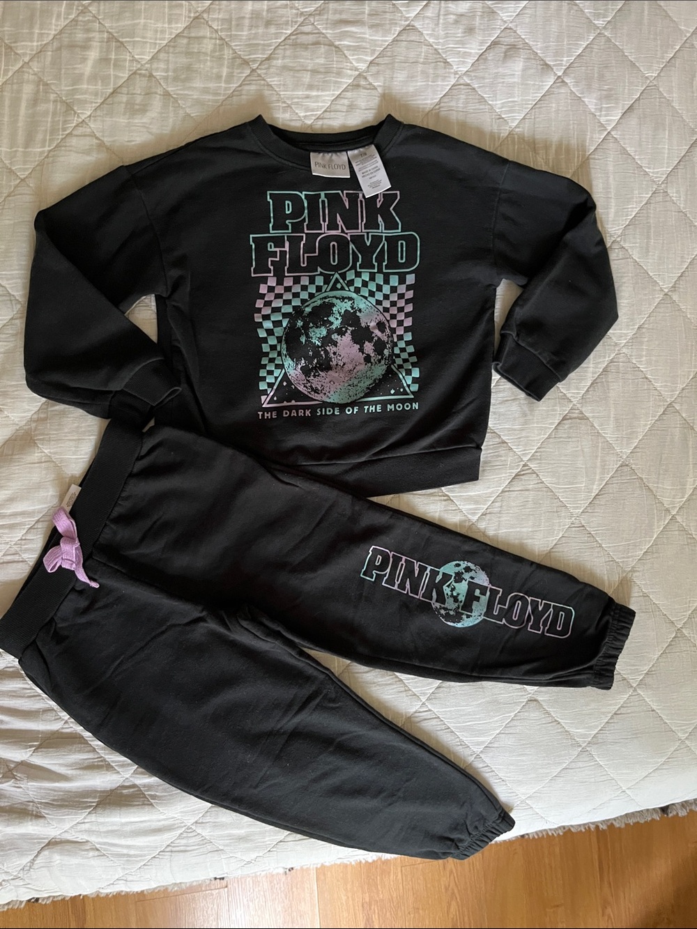 Pink Floyd Black Sweatshirt and Jogger Set with Mint and Lavender Graphics